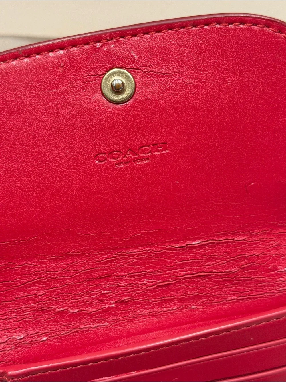 COACH Trifold Wallet in Red and Brown Signature Canvas